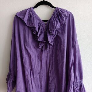 Plus Size Women's Purple Ruffled Collar Long Sleeve Shirt